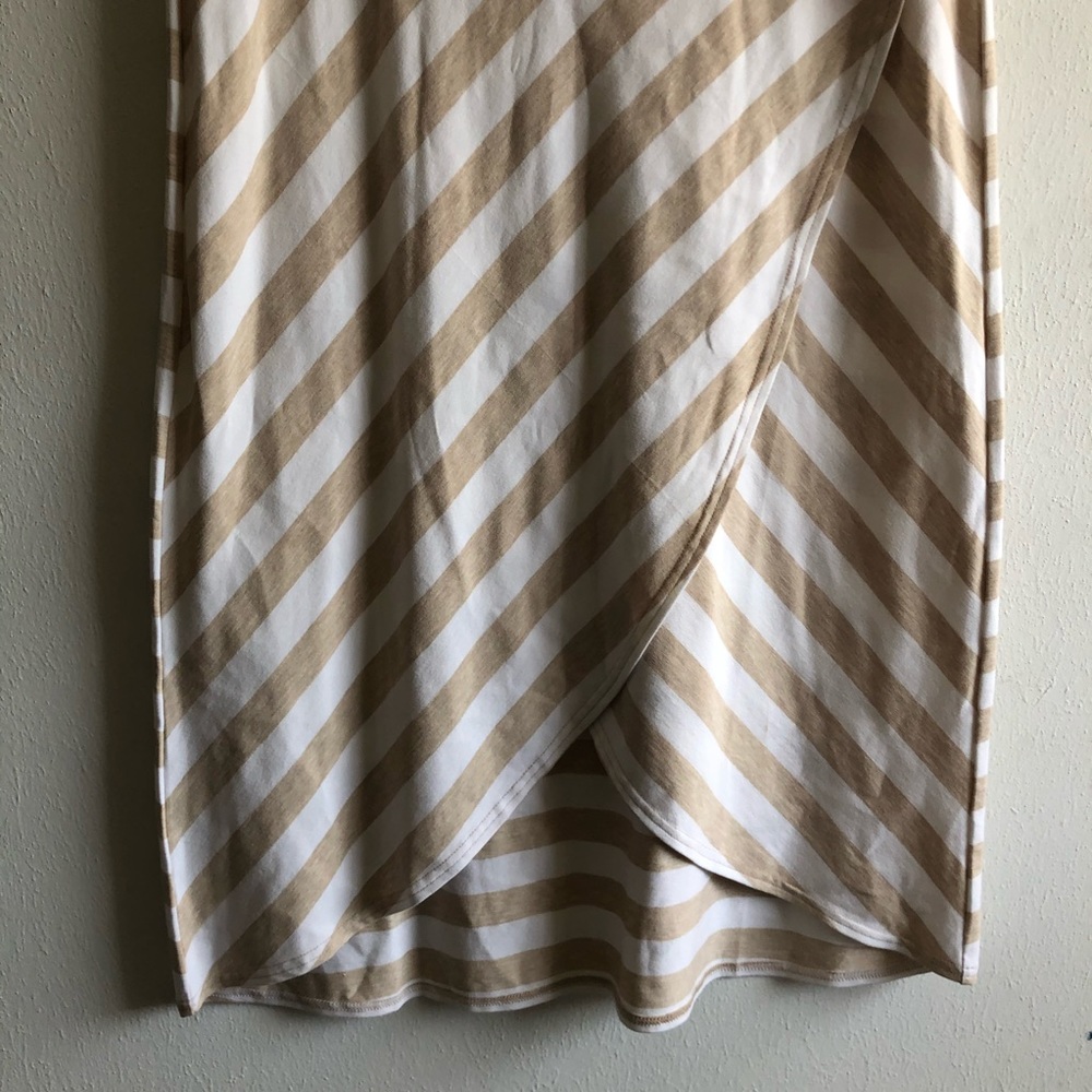 Athleta Skirt Ribbon Stripe Faux Wrap Midi Skirt Tan & Cream Sz M GUC - Picture 5 of 12